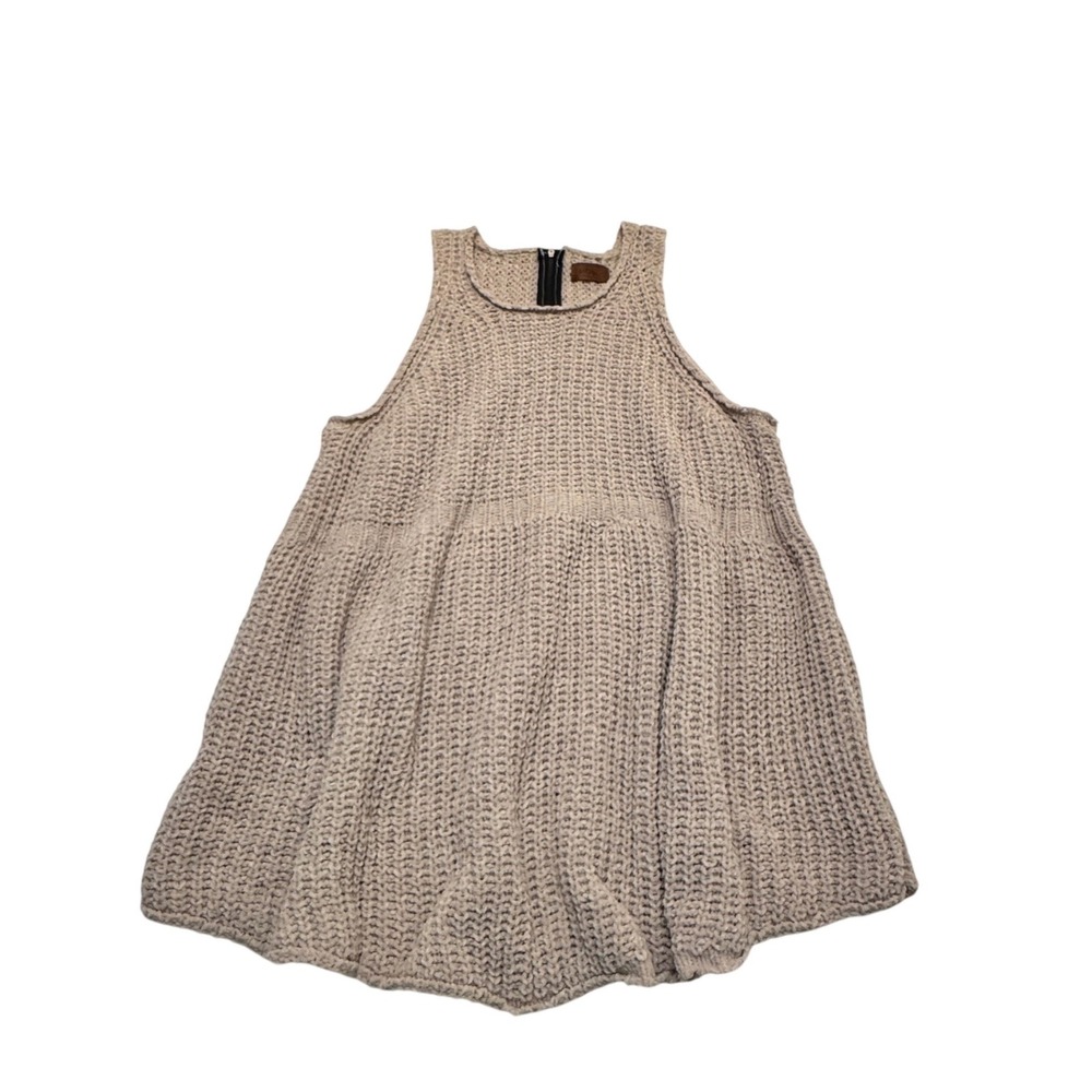 Pol Chenille Knit Sleeveless Babydoll Sweater Tank Top Beige Large Boho Lagen